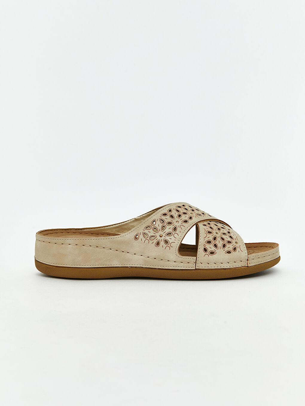 Ekru Deri Görünümlü Kadın Terlik-2