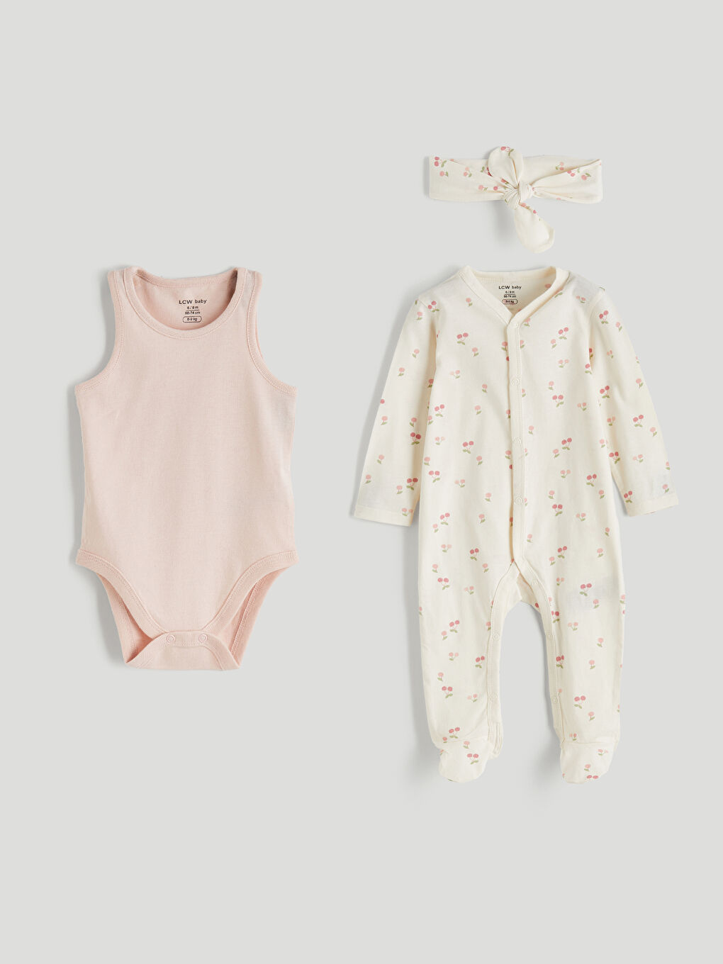 Ekru Kız Bebek Baskılı 3'lü Takım