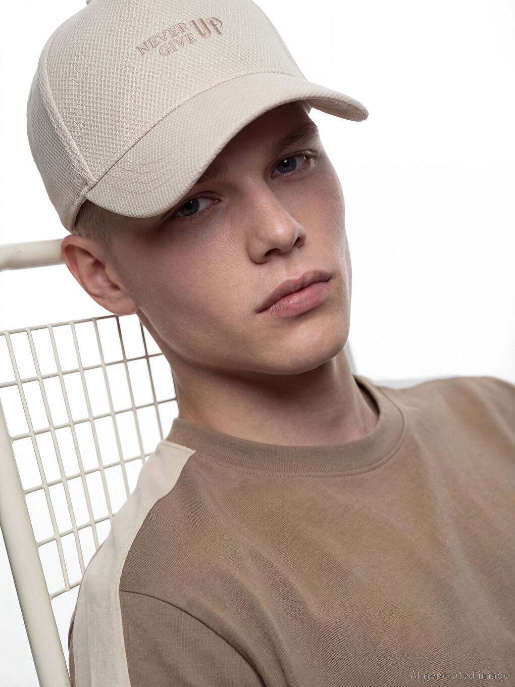 Bej Yazı Nakışlı Erkek Kep Şapka 