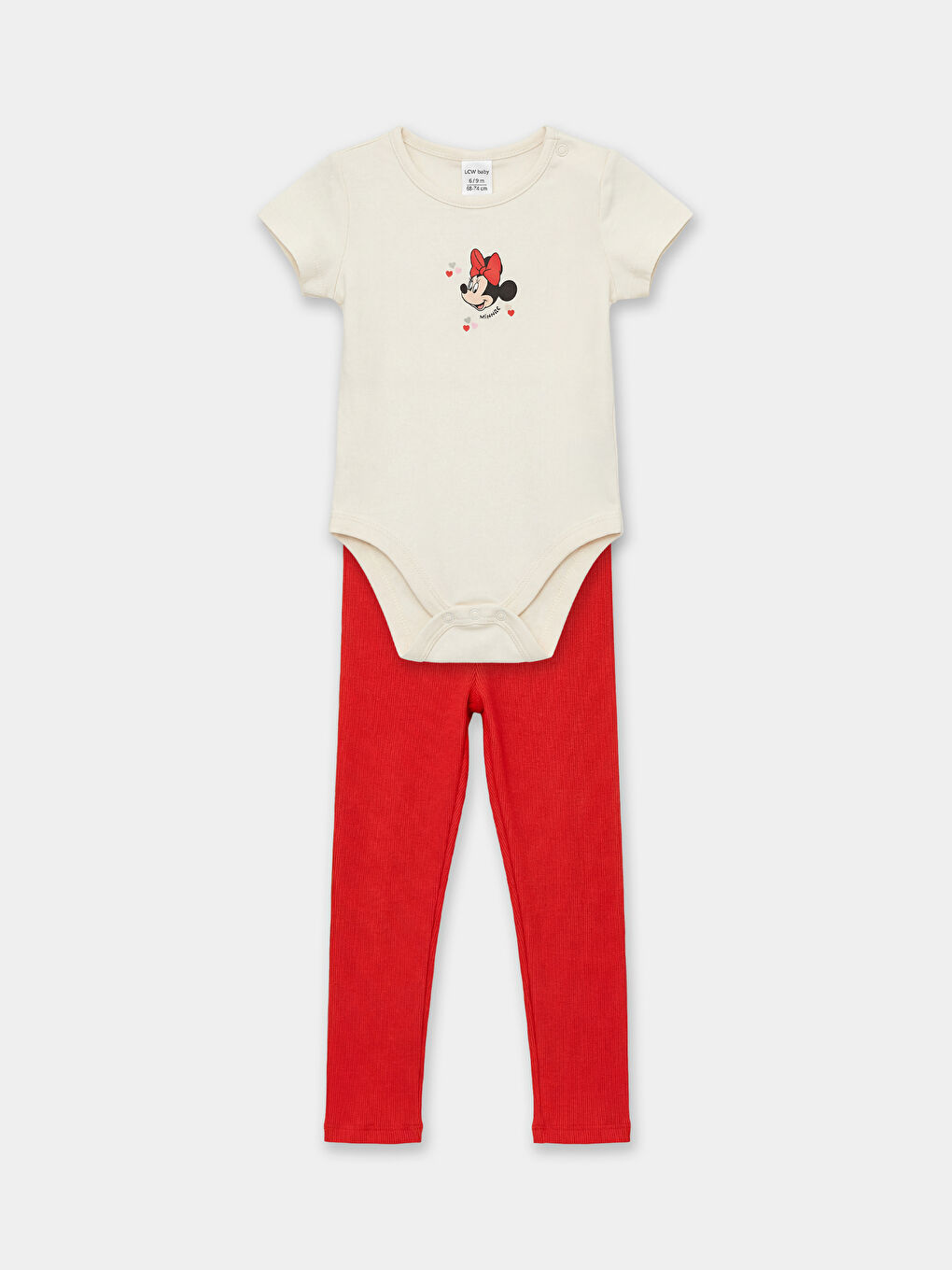 Ekru  Minnie Mouse Baskılı Kız Bebek Çıtçıtlı Body ve Tayt
