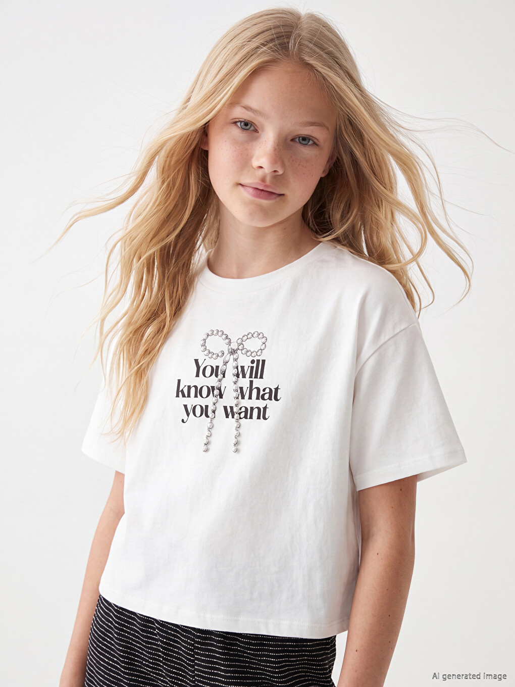 T-shirt Et Pantalon Imprimé Nœud Pour Filles-1