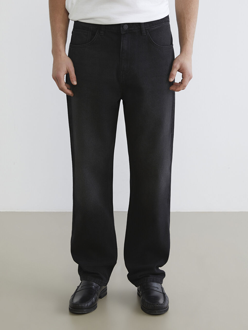 Siyah Baggy Fit Erkek Jean Pantolon-1
