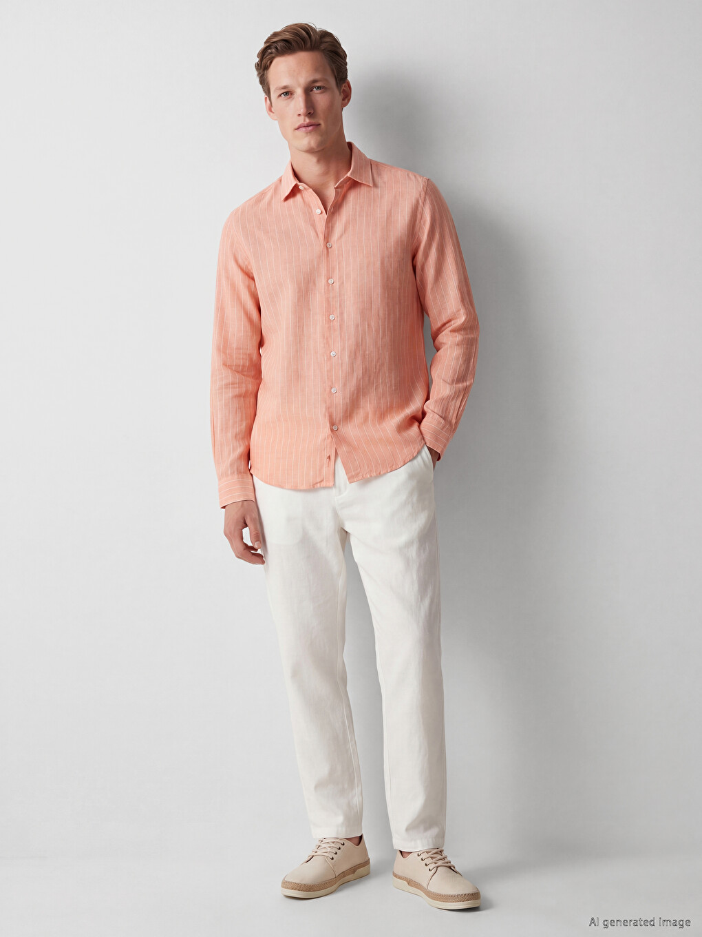 Regular Fit Striped 100% Linen Men's Shirt-1