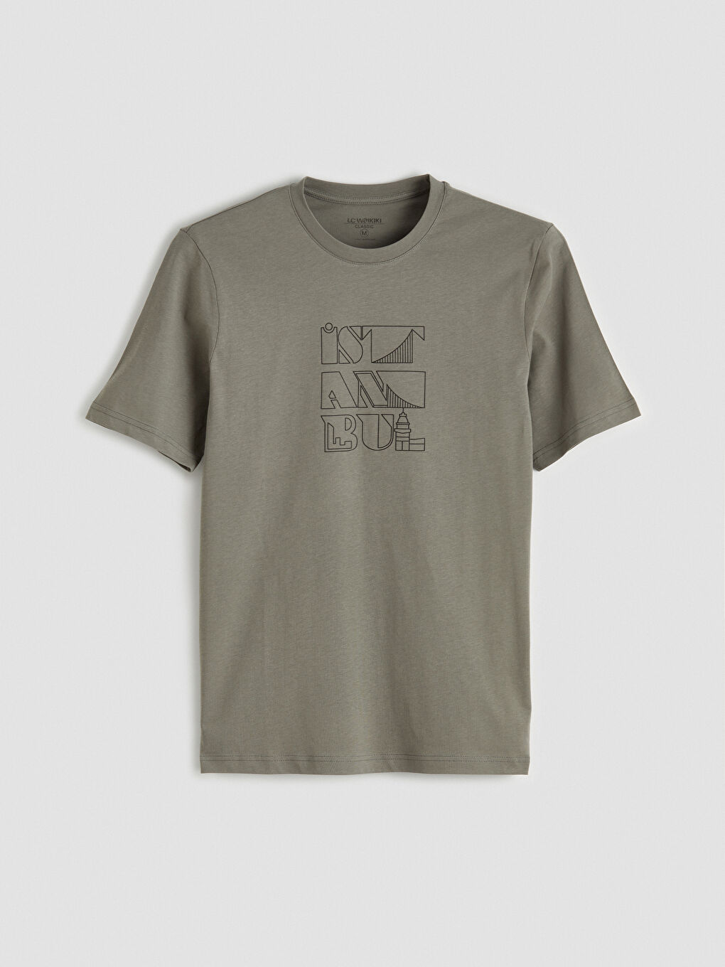 Haki Bisiklet Yaka İstanbul Baskılı Erkek Tişört-4