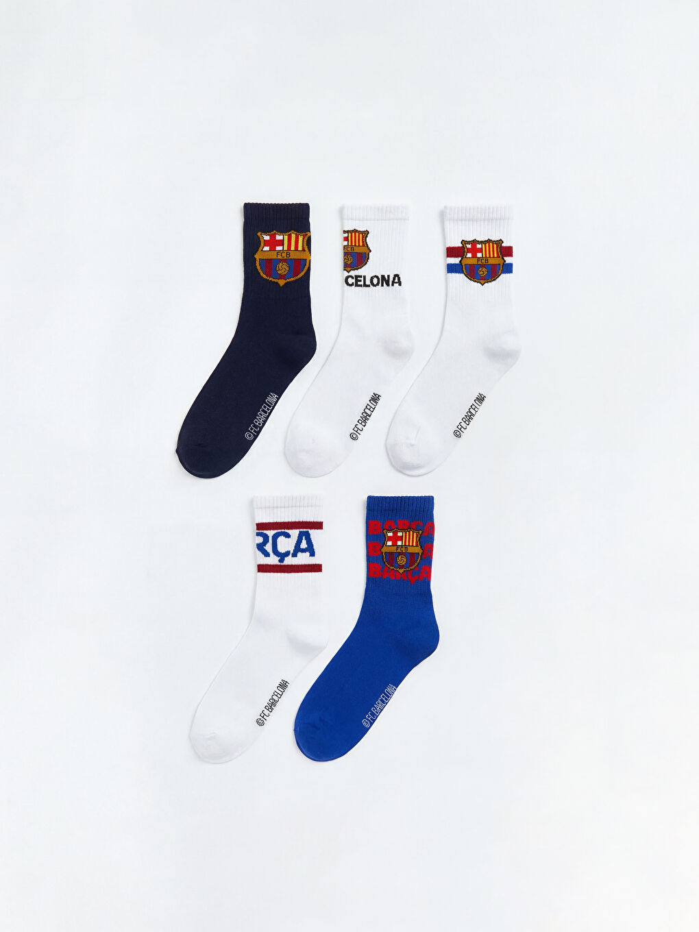 Karışık FC Barcelona Baskılı Erkek Çocuk 5'li Soket Çorap