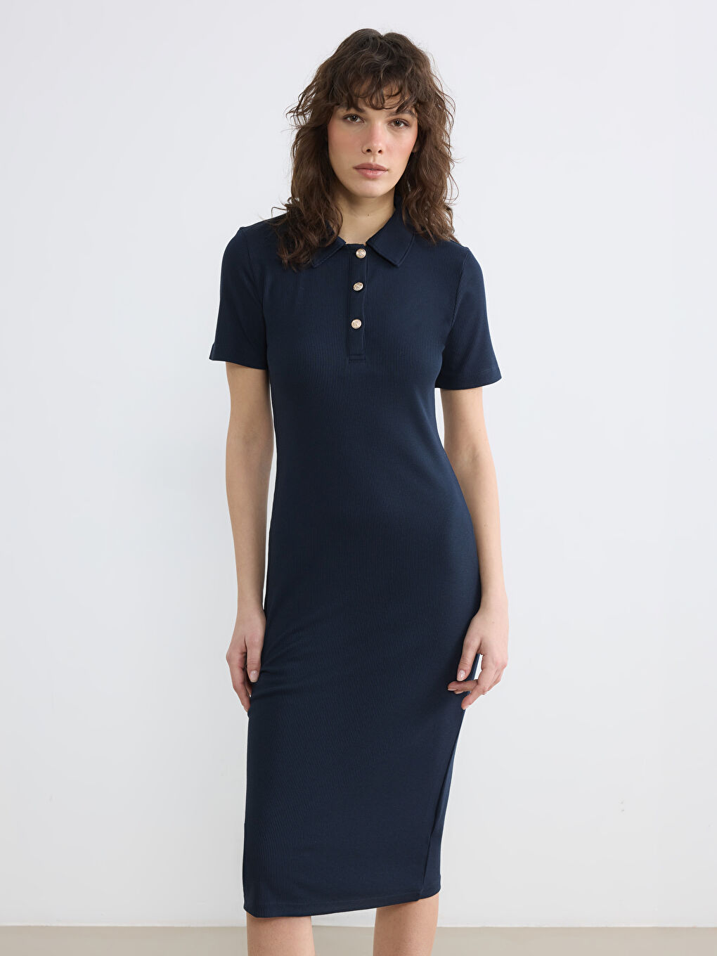 Collared Ribbed Bodycon Dress