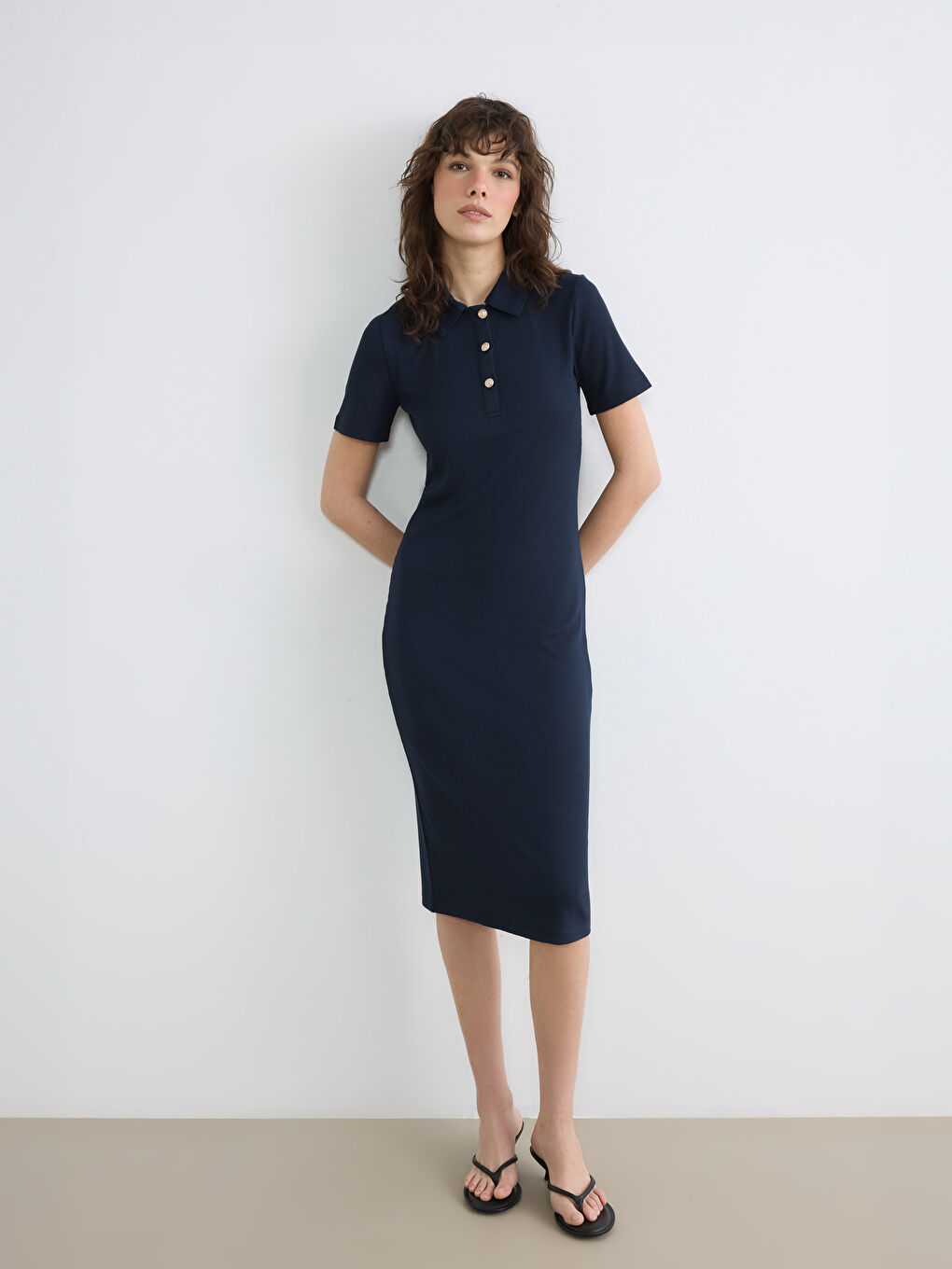 Collared Ribbed Bodycon Dress-1