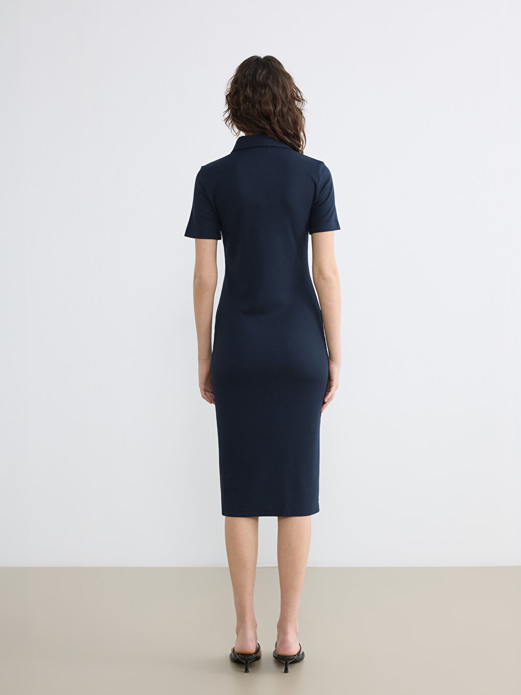 Collared Ribbed Bodycon Dress-3