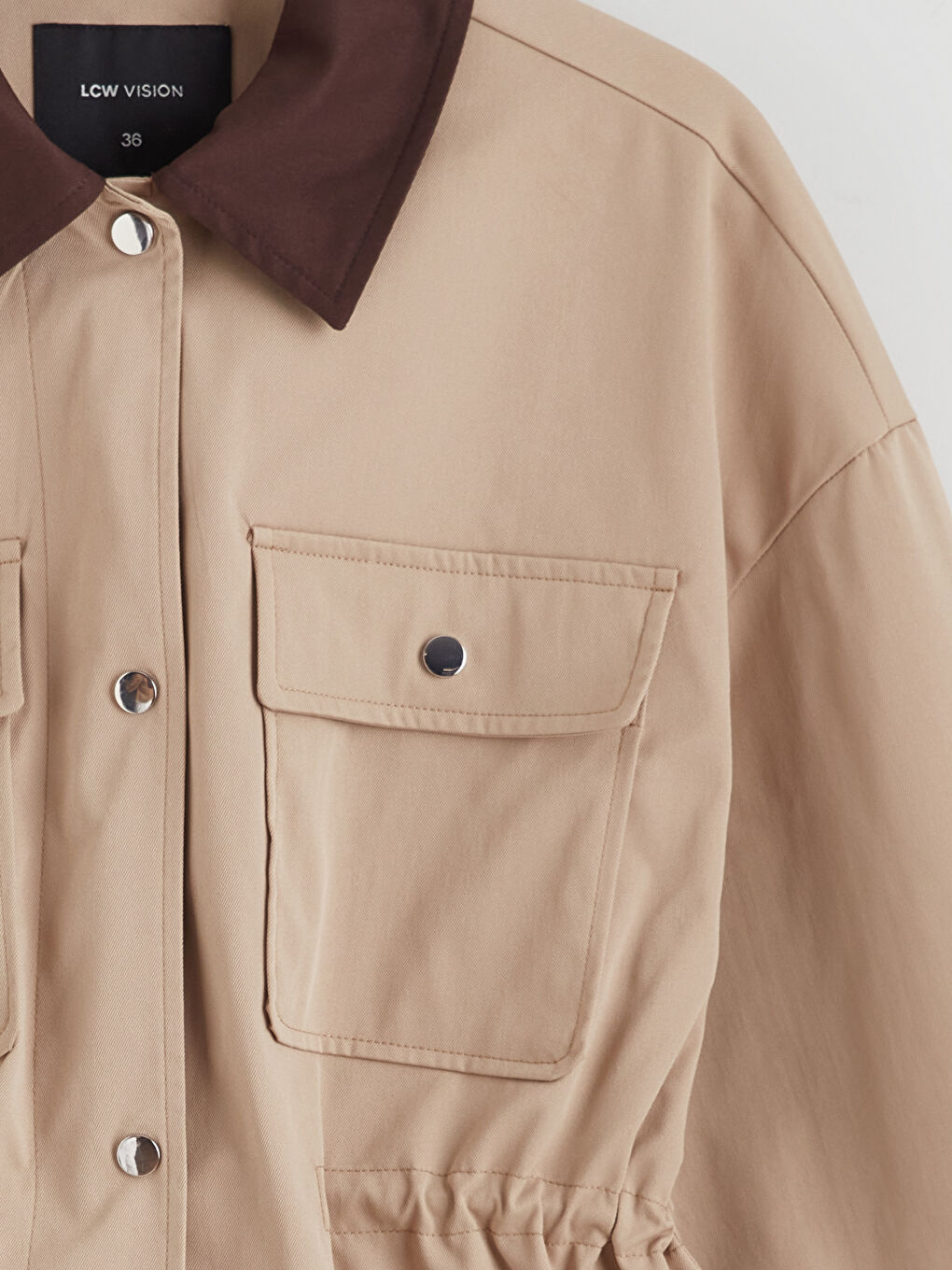 Bej Kontrast Yaka Kadın Mont-8