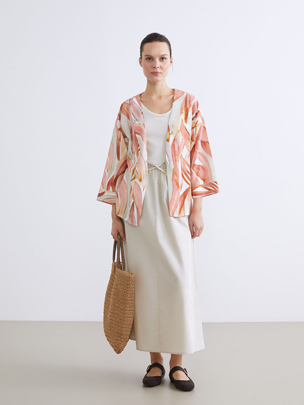 Shawl Collar Patterned Women's Kimono-1