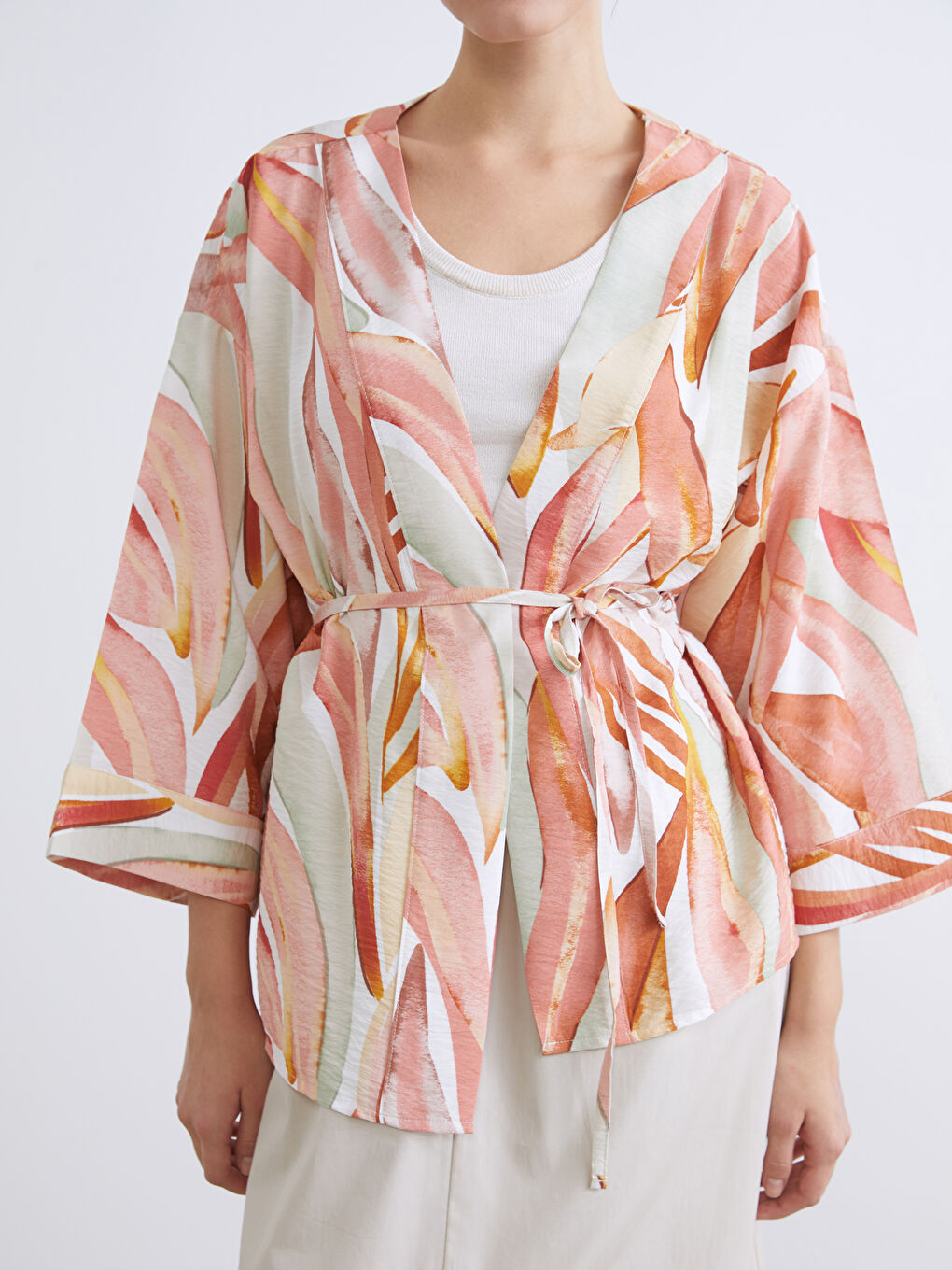 Shawl Collar Patterned Women's Kimono-2