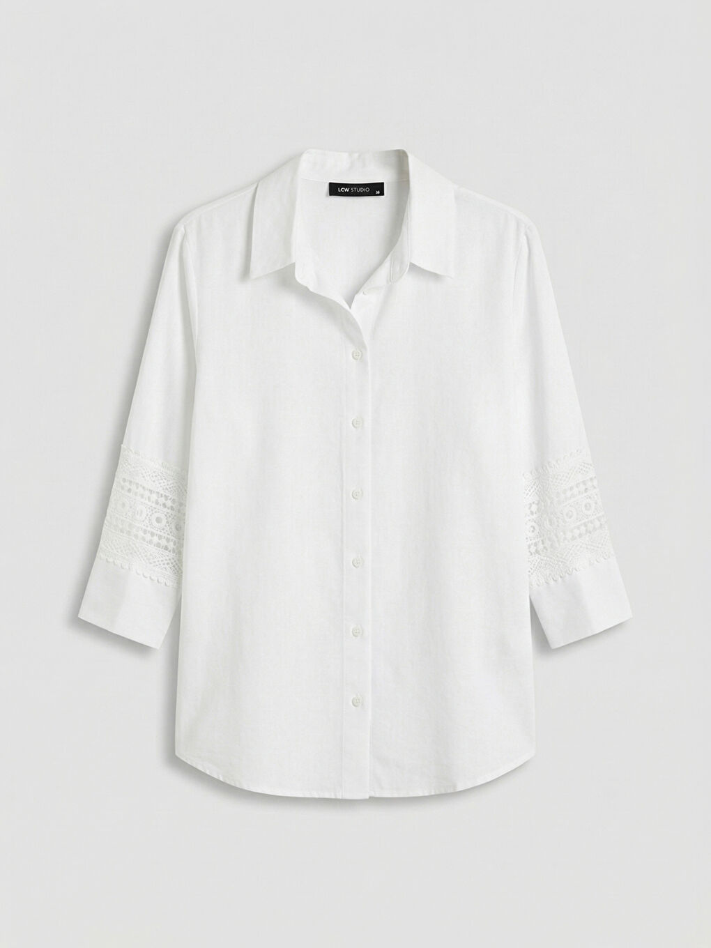 Ekru Dantel Detaylı Oversize Kadın Gömlek-4