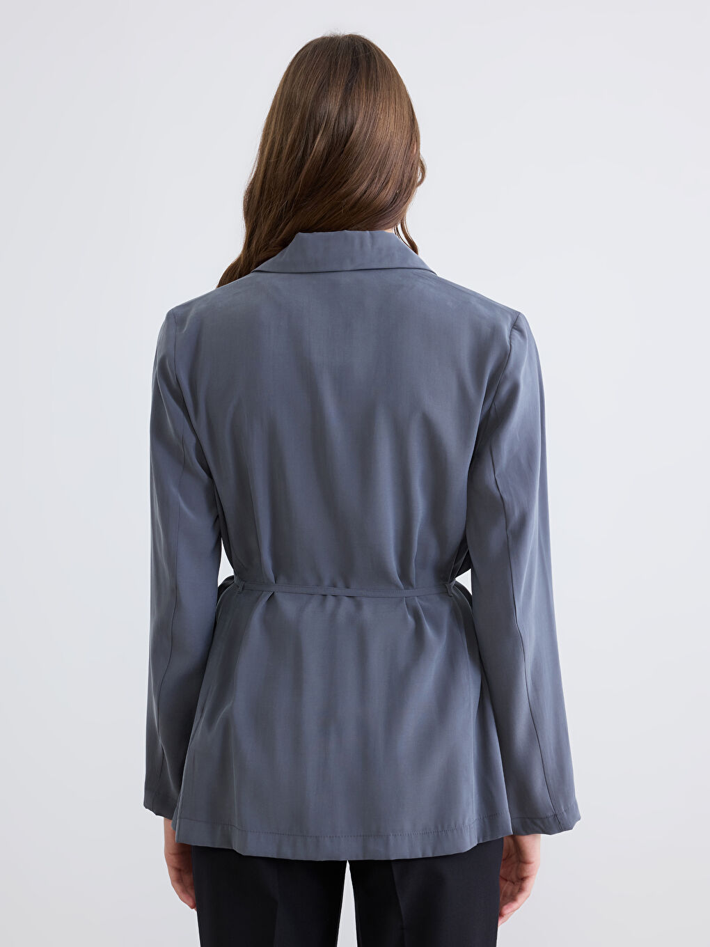 Belted Sash Linen-Look Women's Blazer Jacket-3