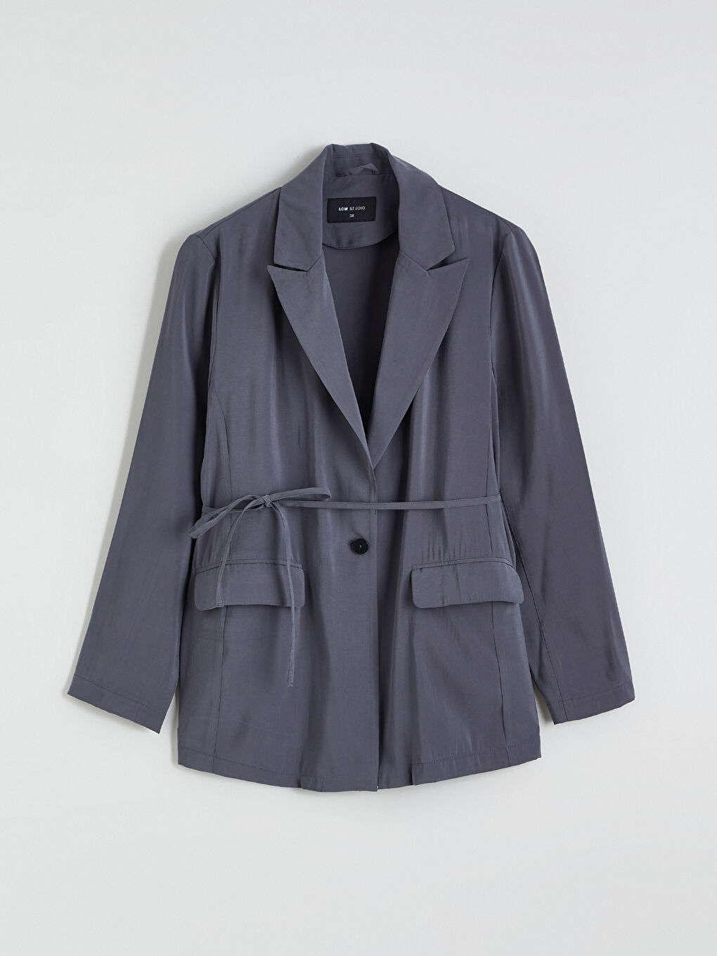 Belted Sash Linen-Look Women's Blazer Jacket-4