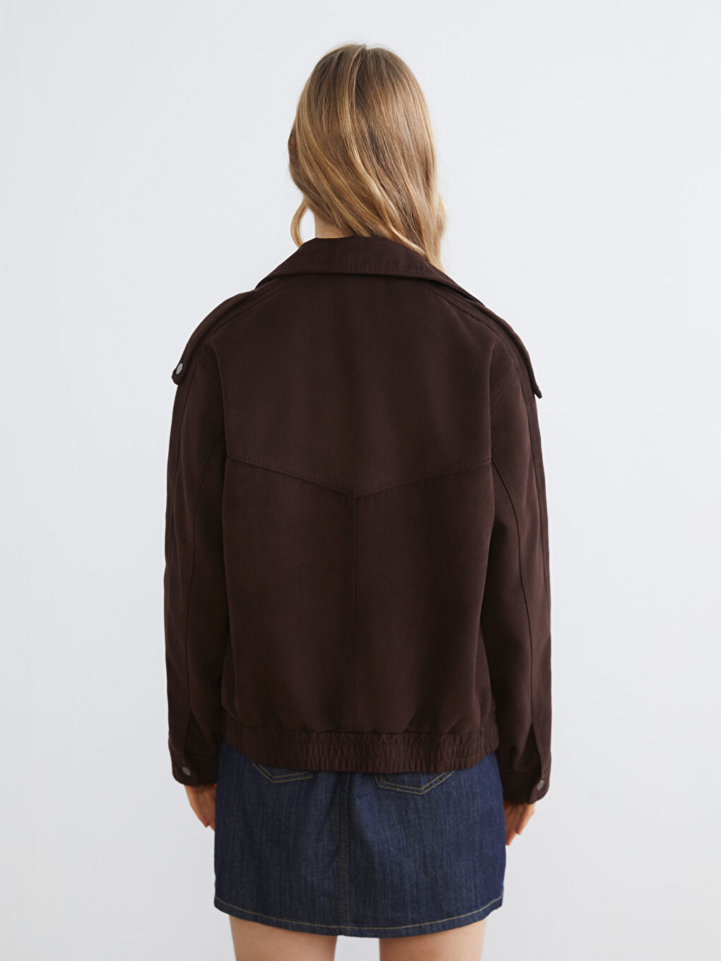 Дамско яке с риза яка и велурен вид-4