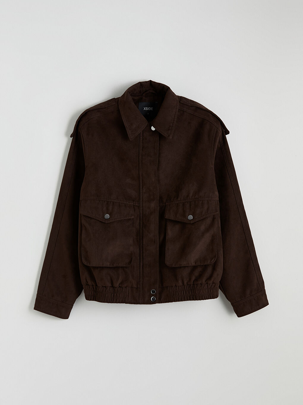 Дамско яке с риза яка и велурен вид-5