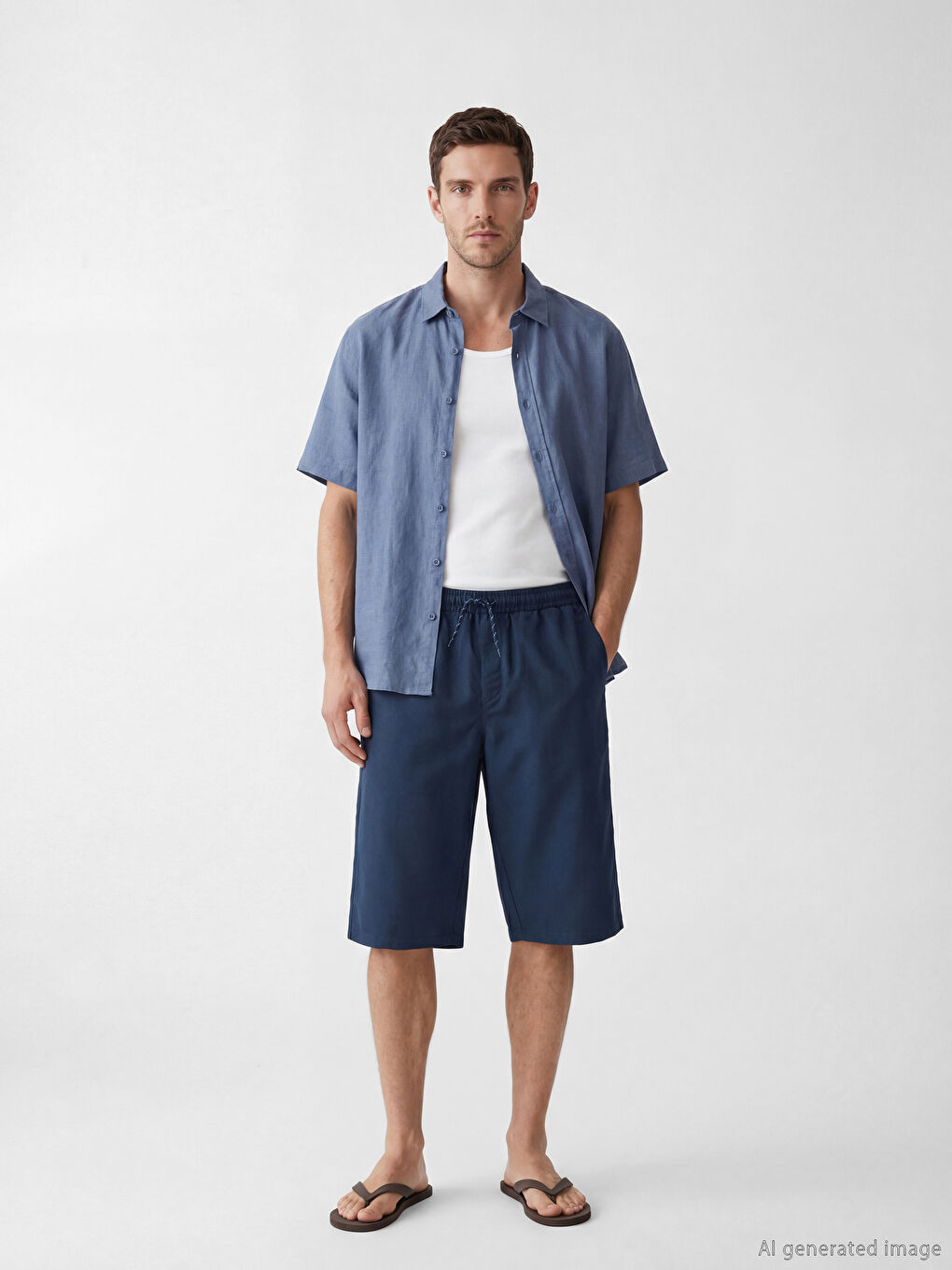 İndigo Diz Altı Boy Erkek Deniz Şortu