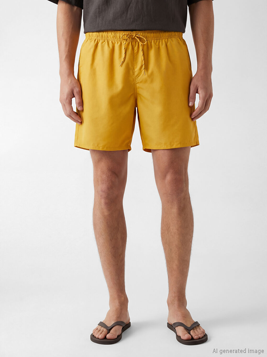 Sarı Beli Lastikli Erkek Deniz Şortu-1