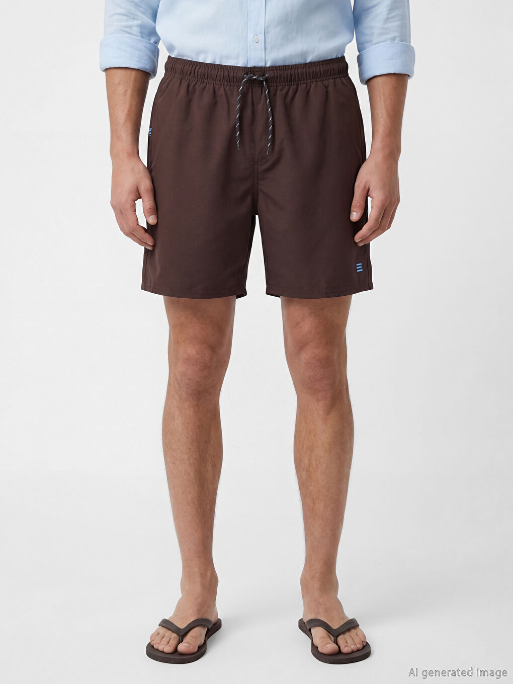 Kahverengi Beli Lastikli Erkek Deniz Şortu-1