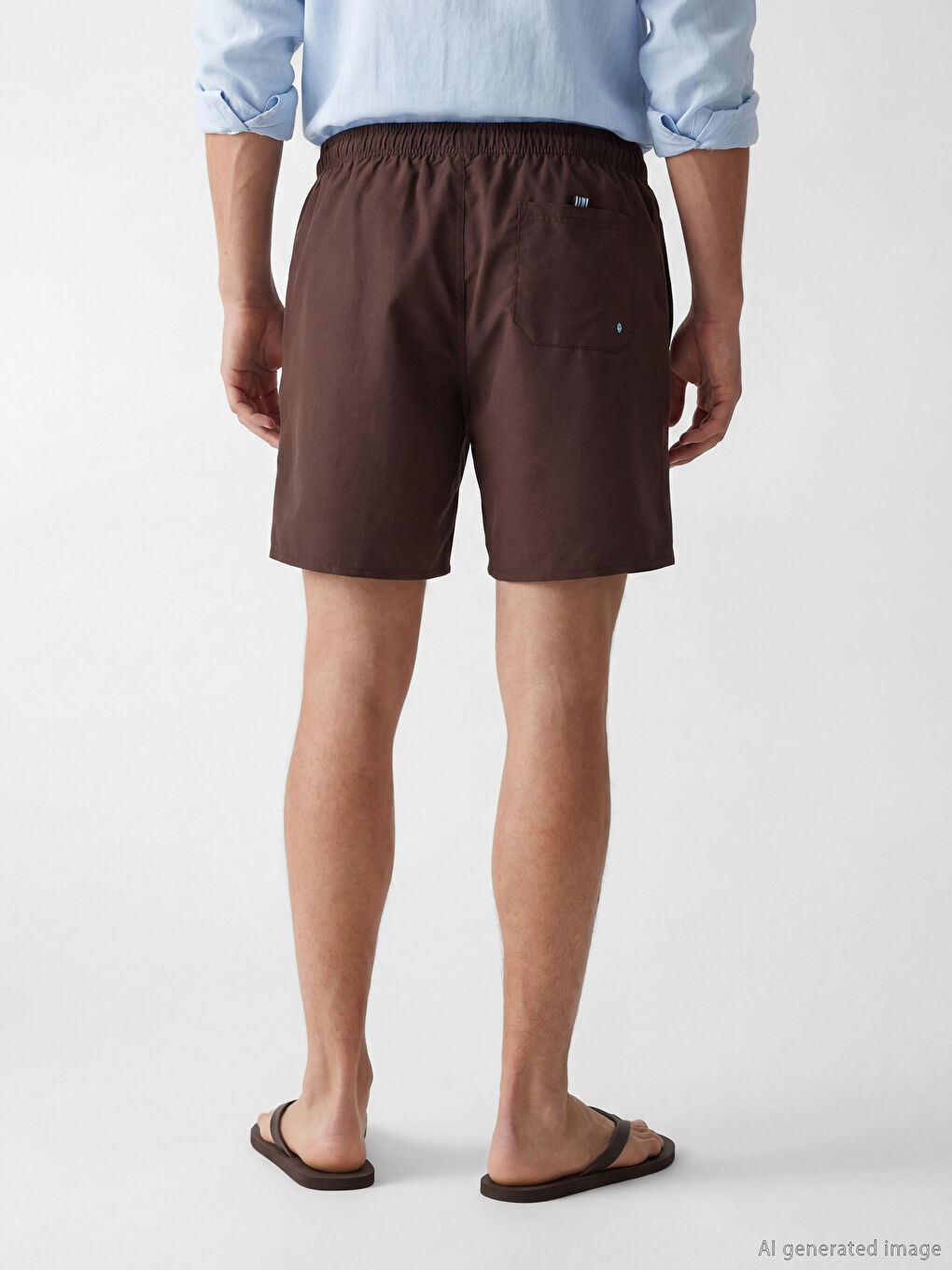 Kahverengi Beli Lastikli Erkek Deniz Şortu-3