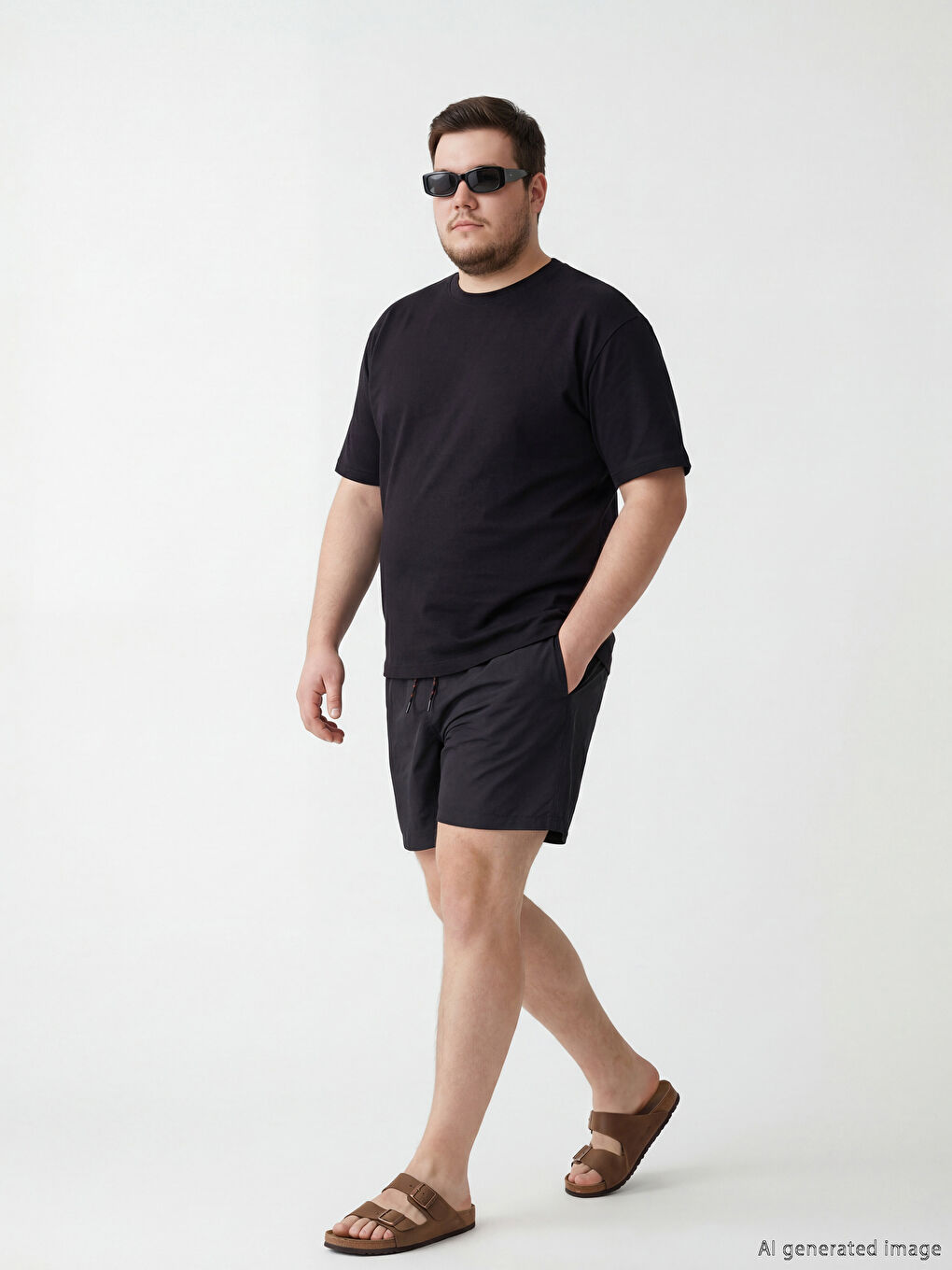 Siyah Diz Hizası Boy Erkek Deniz Şortu