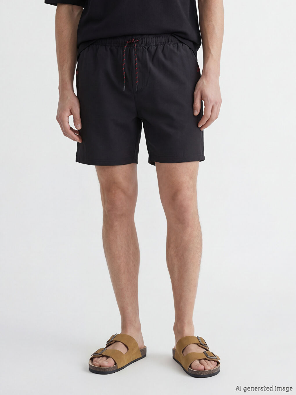 Siyah Diz Hizası Boy Erkek Deniz Şortu-2