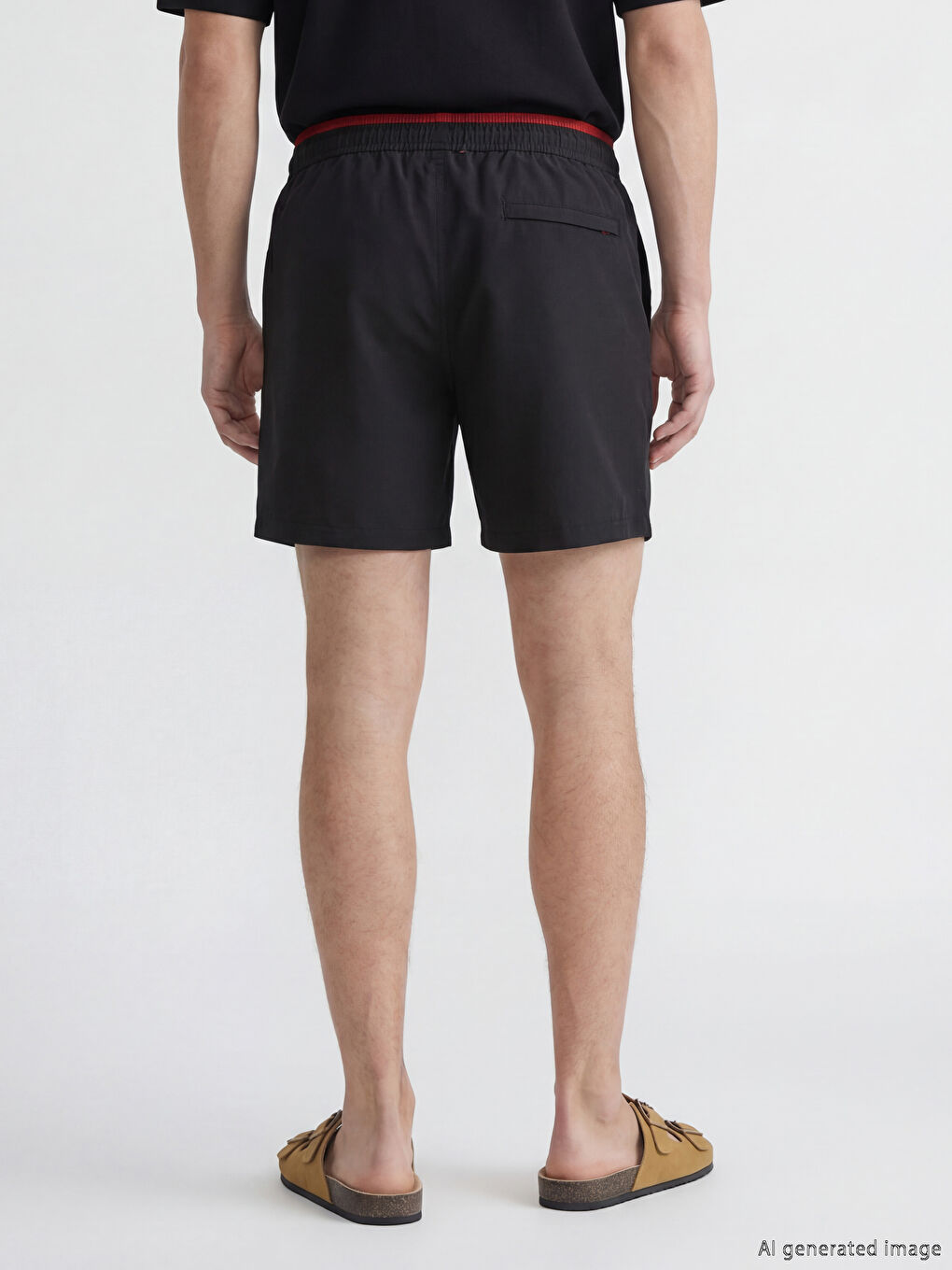 Siyah Diz Hizası Boy Erkek Deniz Şortu-3