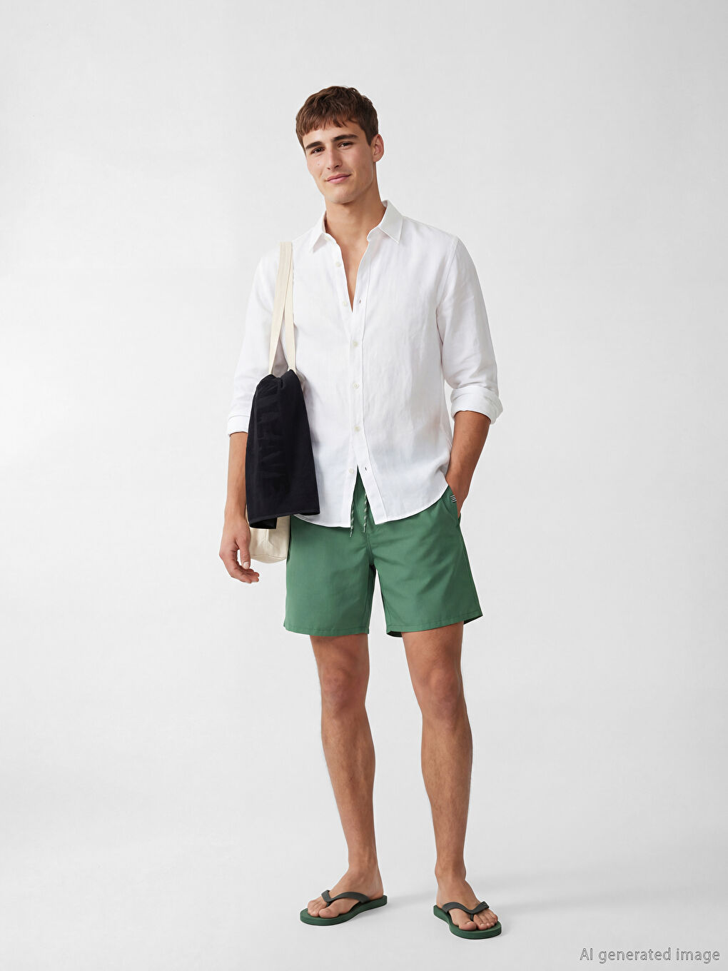 Yeşil Beli Lastikli Erkek Deniz Şortu