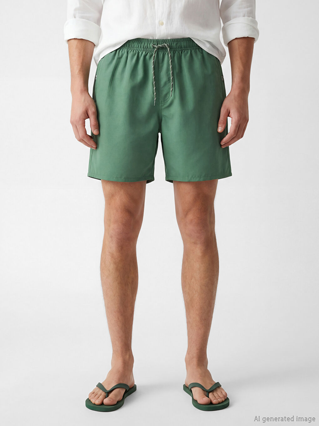 Yeşil Beli Lastikli Erkek Deniz Şortu-1