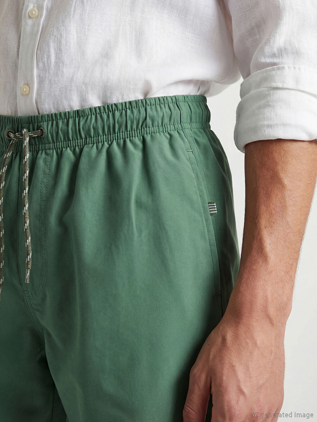 Yeşil Beli Lastikli Erkek Deniz Şortu-2