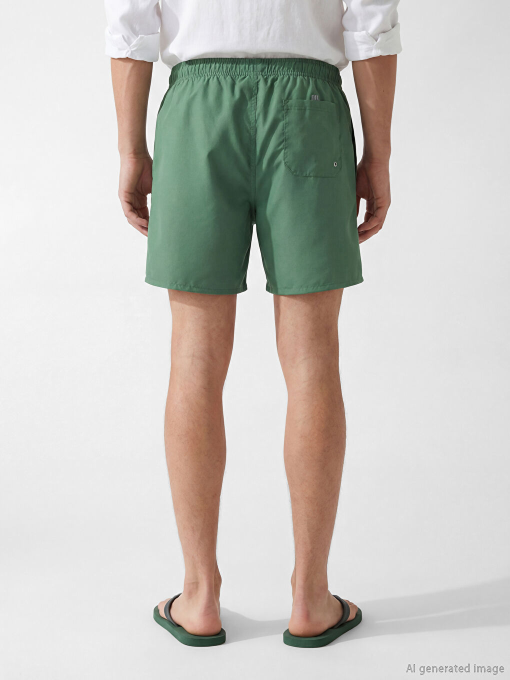 Yeşil Beli Lastikli Erkek Deniz Şortu-3