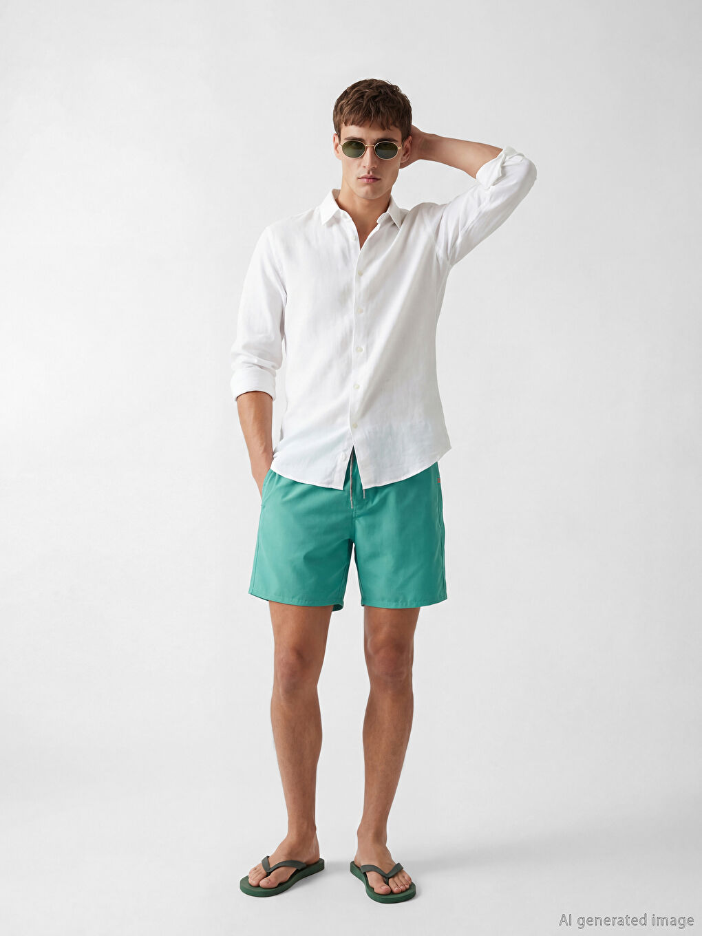 Turkuaz Diz Hizası Boy Erkek Deniz Şortu