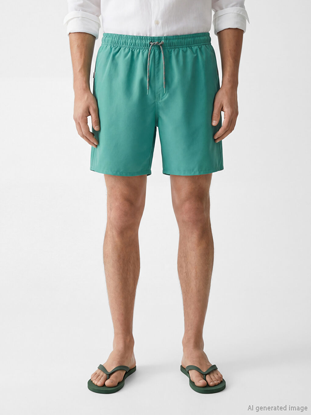 Turkuaz Diz Hizası Boy Erkek Deniz Şortu-1