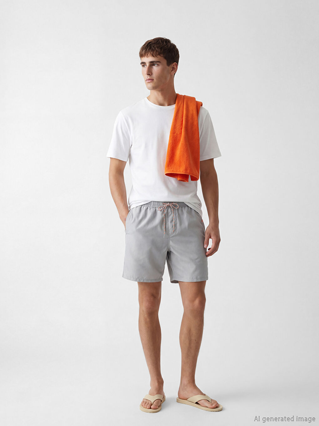 Gri Beli Lastikli Erkek Deniz Şortu