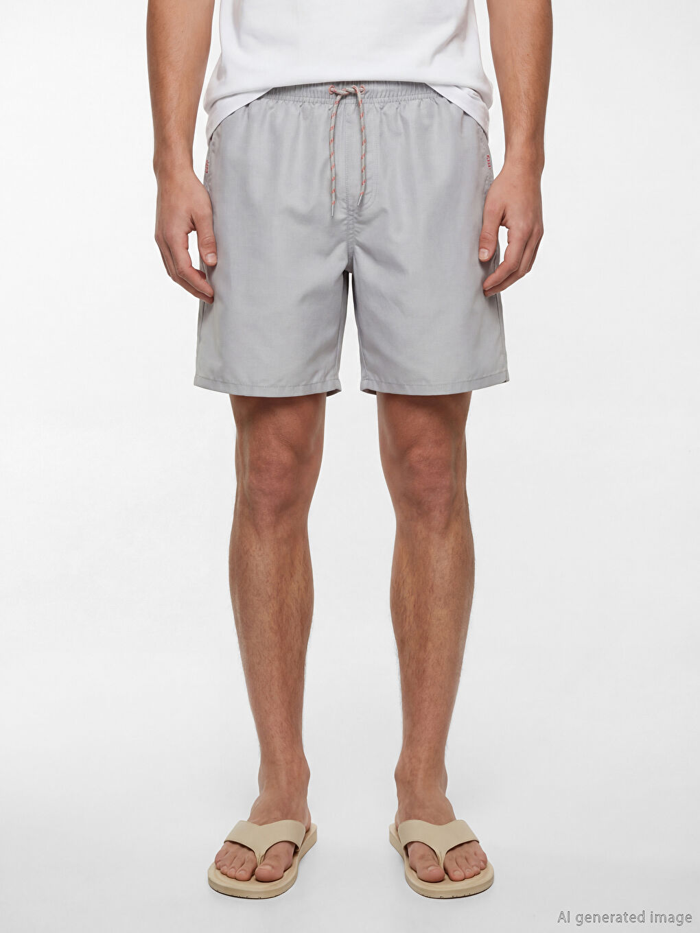 Gri Beli Lastikli Erkek Deniz Şortu-1