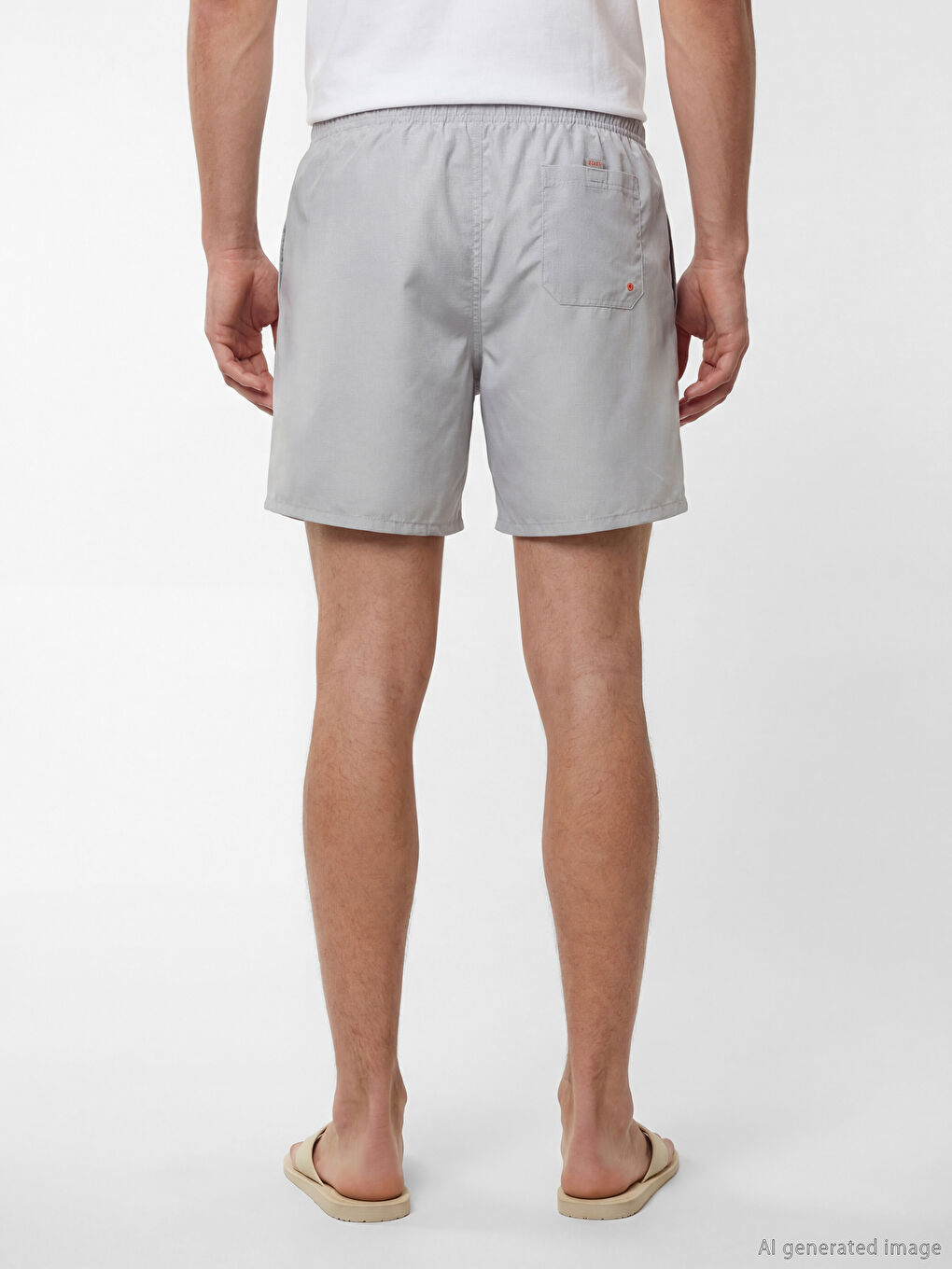 Gri Beli Lastikli Erkek Deniz Şortu-3