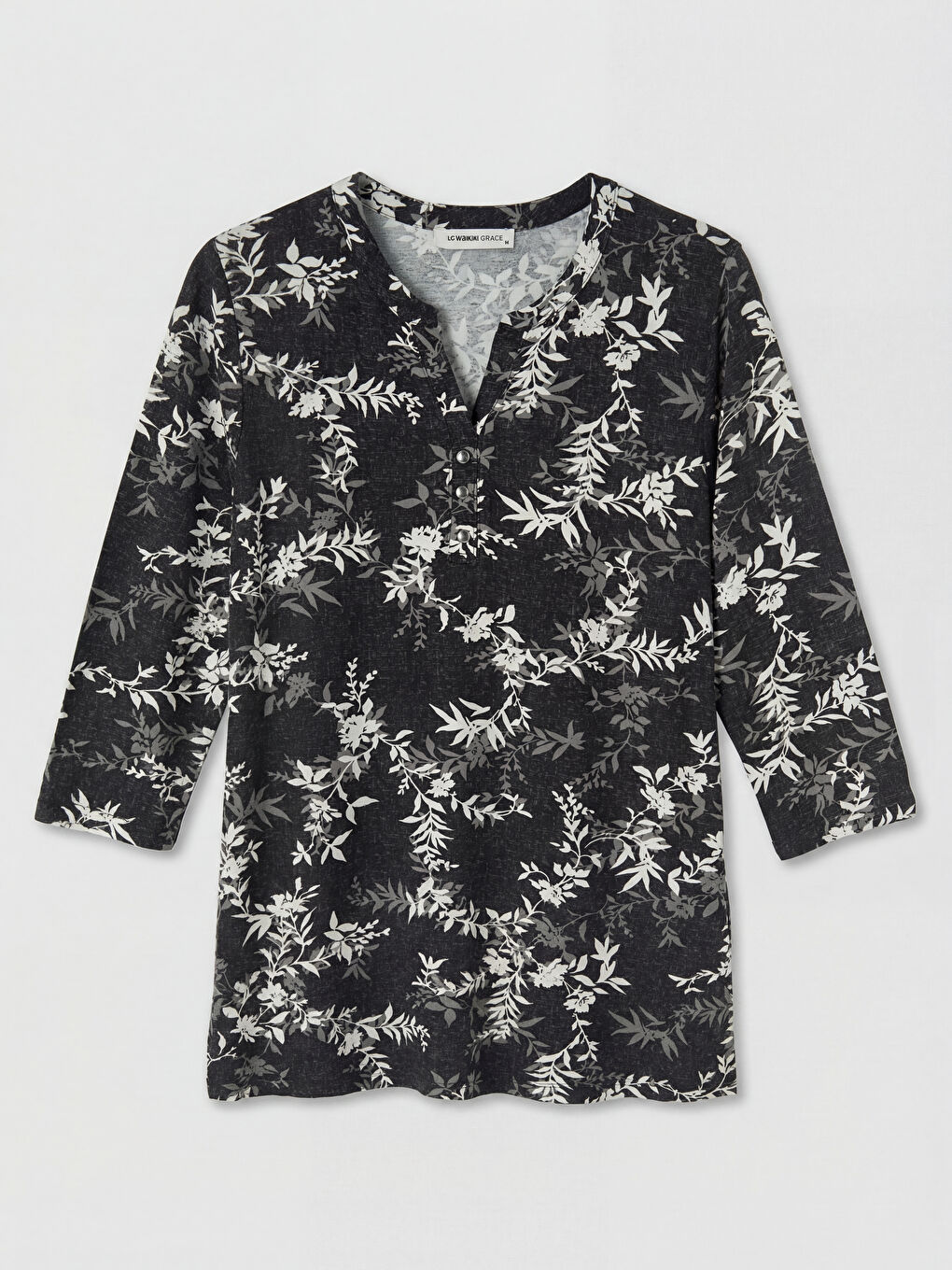 Siyah Kaçık Yaka Çiçekli Bluz