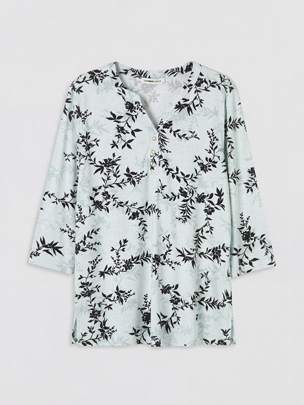 Ekru Kaçık Yaka Çiçekli Bluz