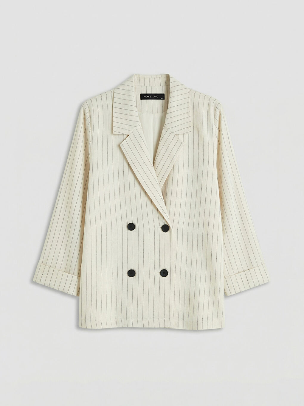 Ριγέ σακάκι από μείγμα λινό για γυναίκες-3