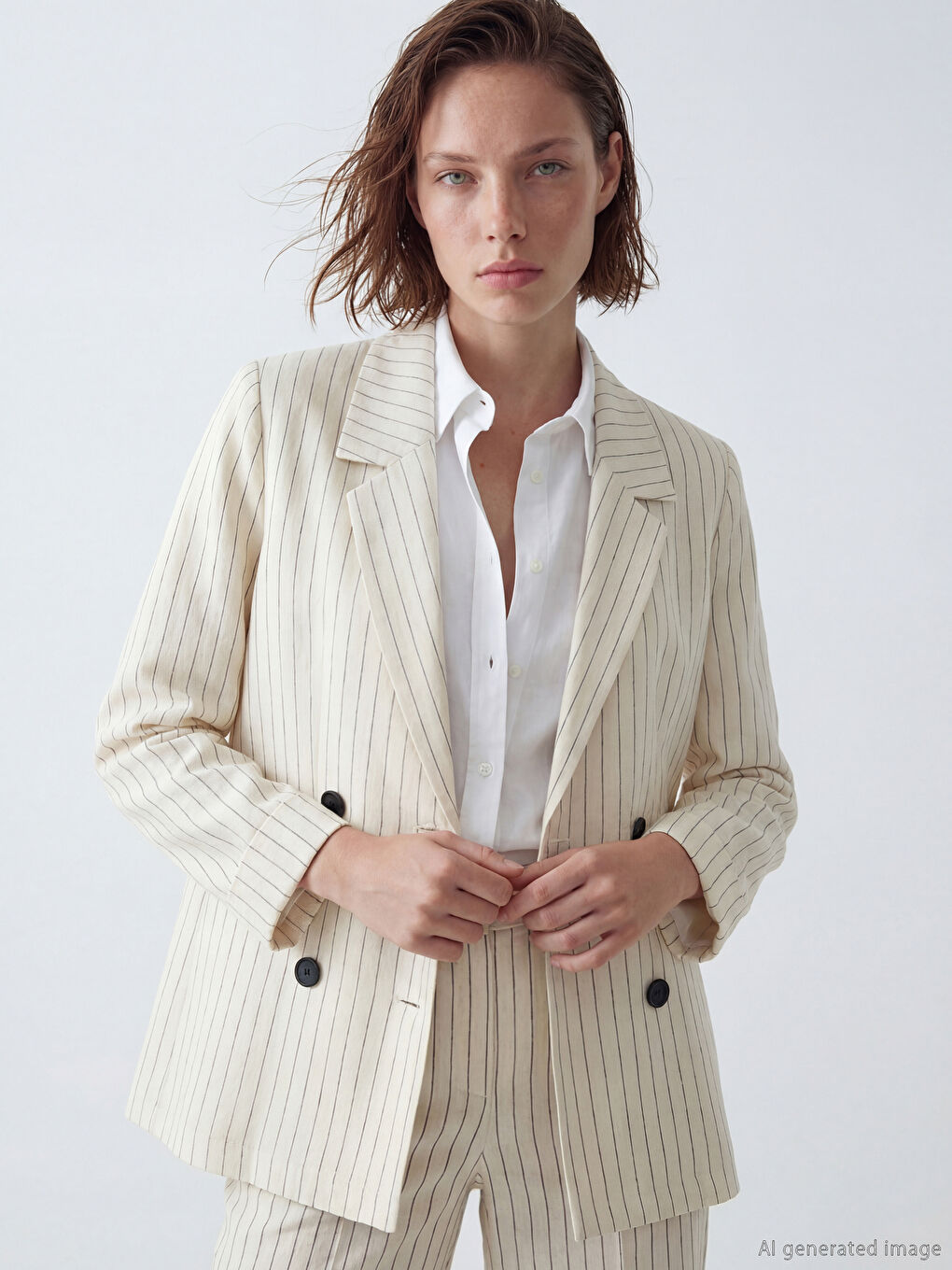 Ριγέ σακάκι από μείγμα λινό για γυναίκες