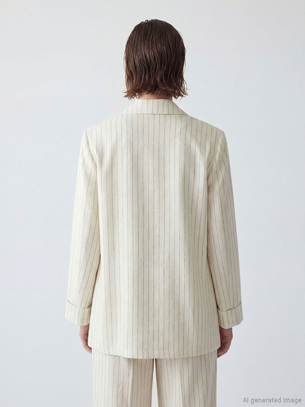 Ριγέ σακάκι από μείγμα λινό για γυναίκες-2