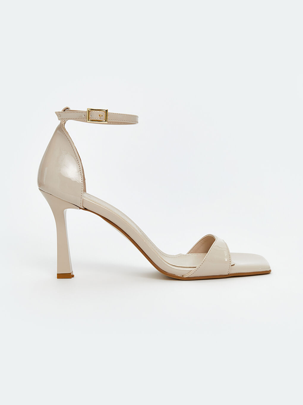 Bej Kare Burunlu Kadın Topuklu Ayakkabı-1