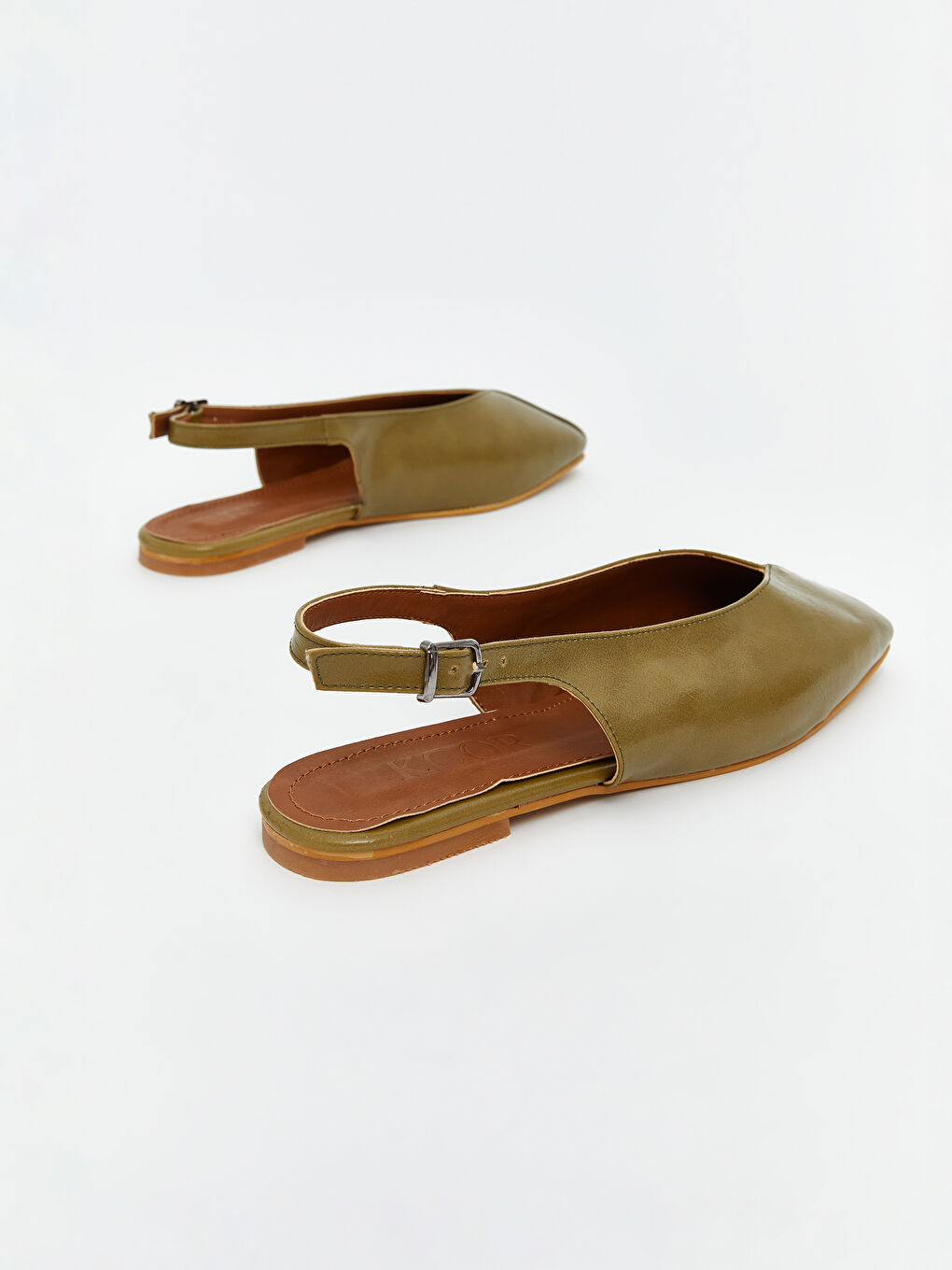 Yeşil Deri Görünümlü Kadın Babet-4