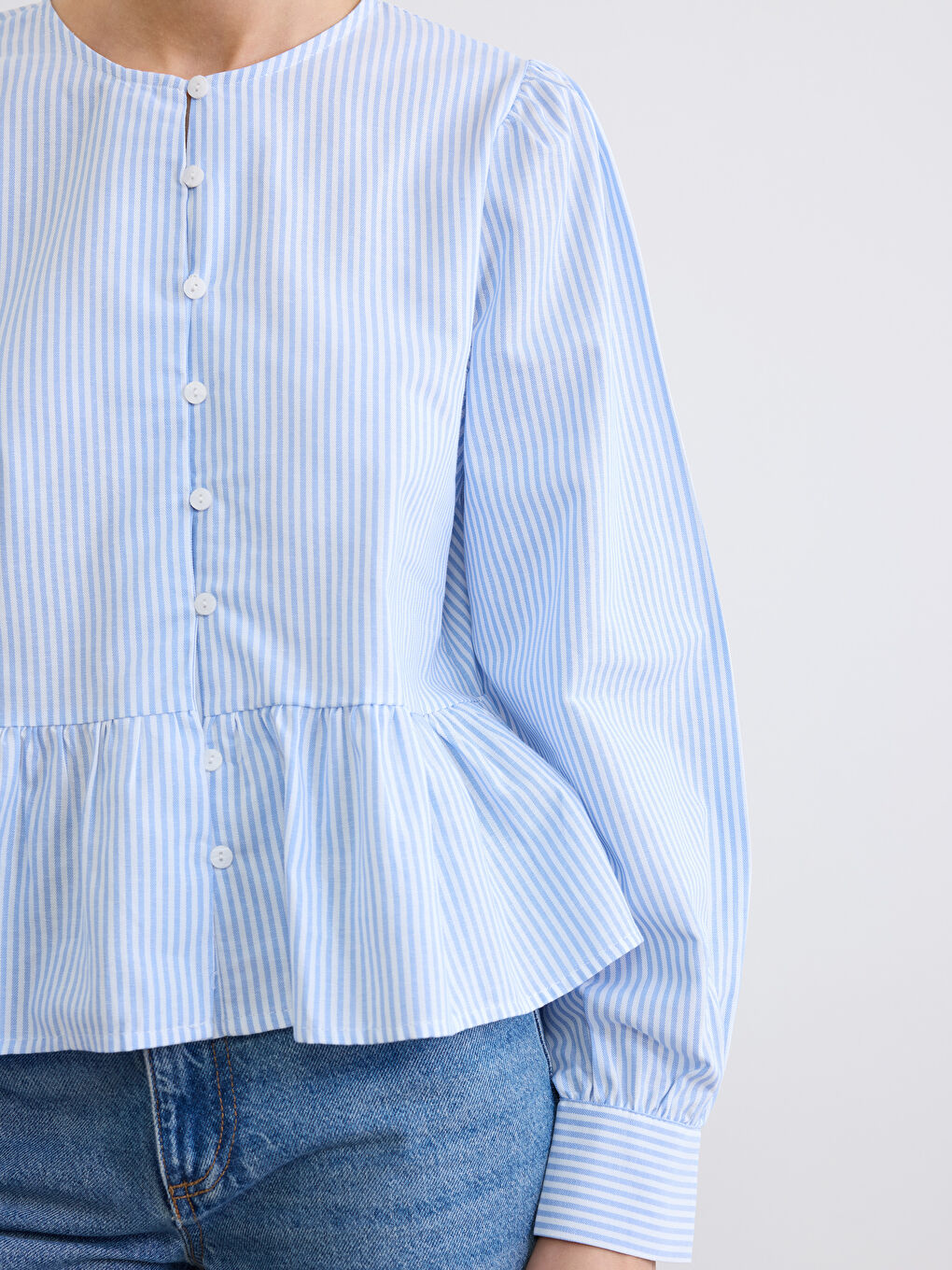 Блуза с кръгло деколте, раирана, накъдрена-2