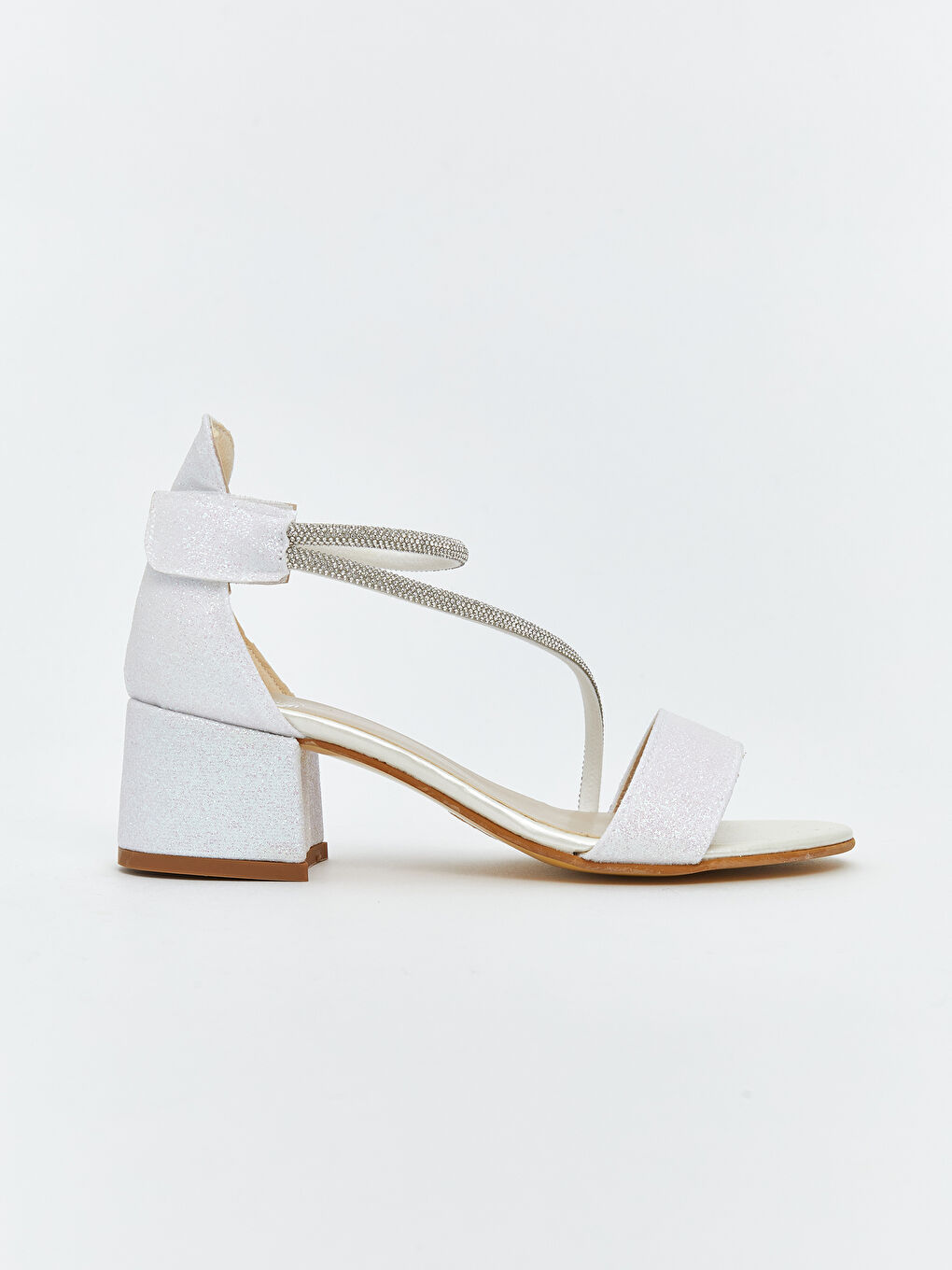 Beyaz Parlak Taşlı Kız Çocuk Topuklu Ayakkabı-1