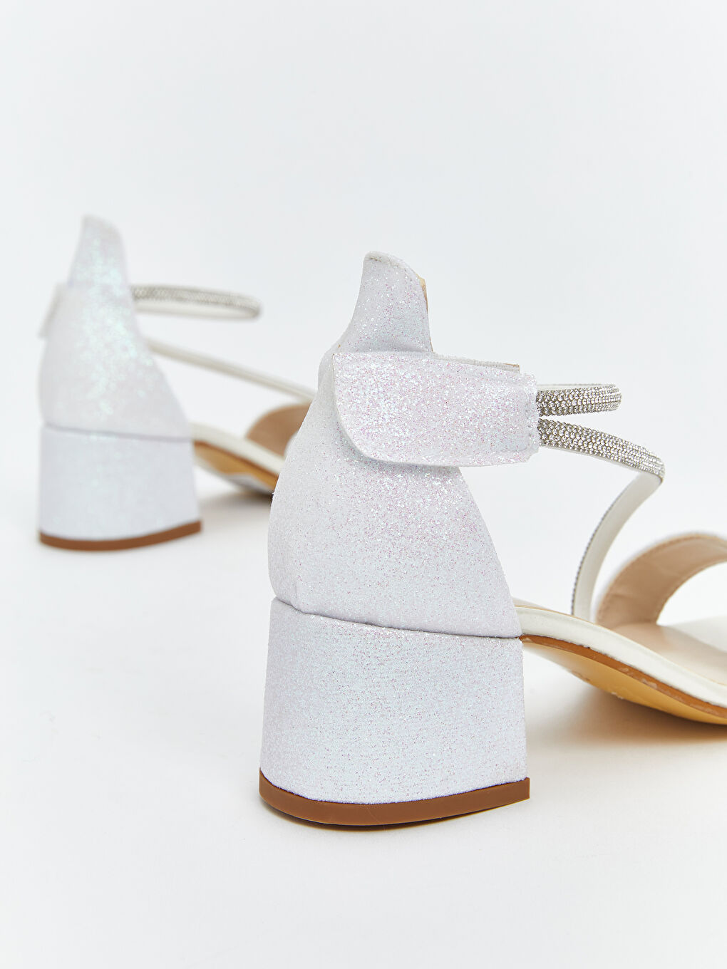 Beyaz Parlak Taşlı Kız Çocuk Topuklu Ayakkabı-4