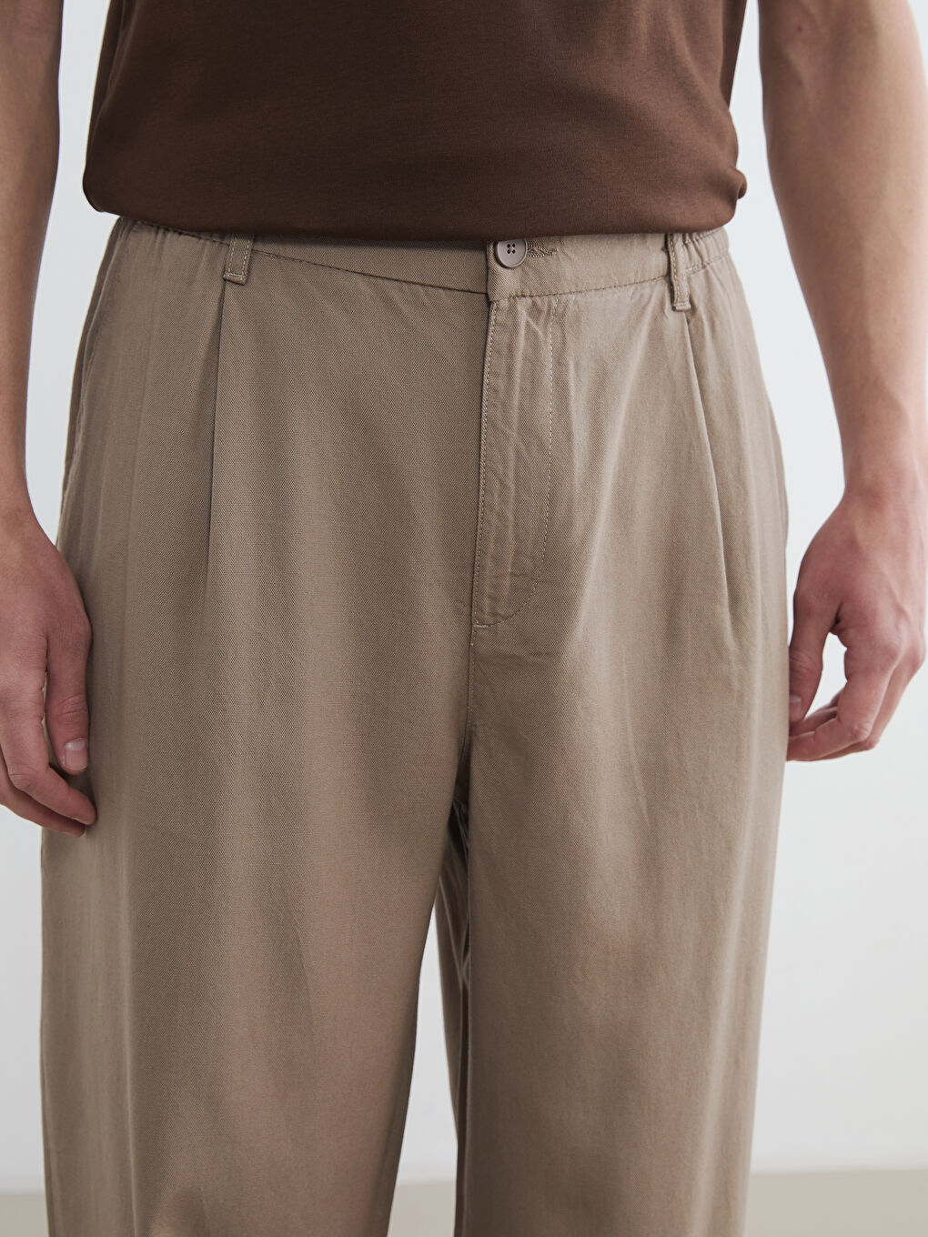 Bej Baggy Fit Erkek Pantolon-4