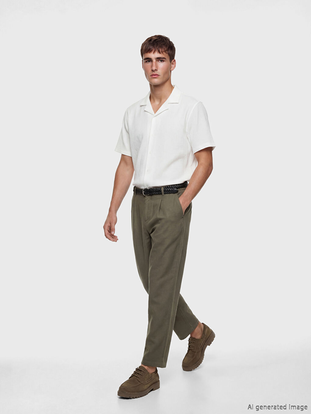 Haki Baggy Fit Erkek Pileli Pantolon