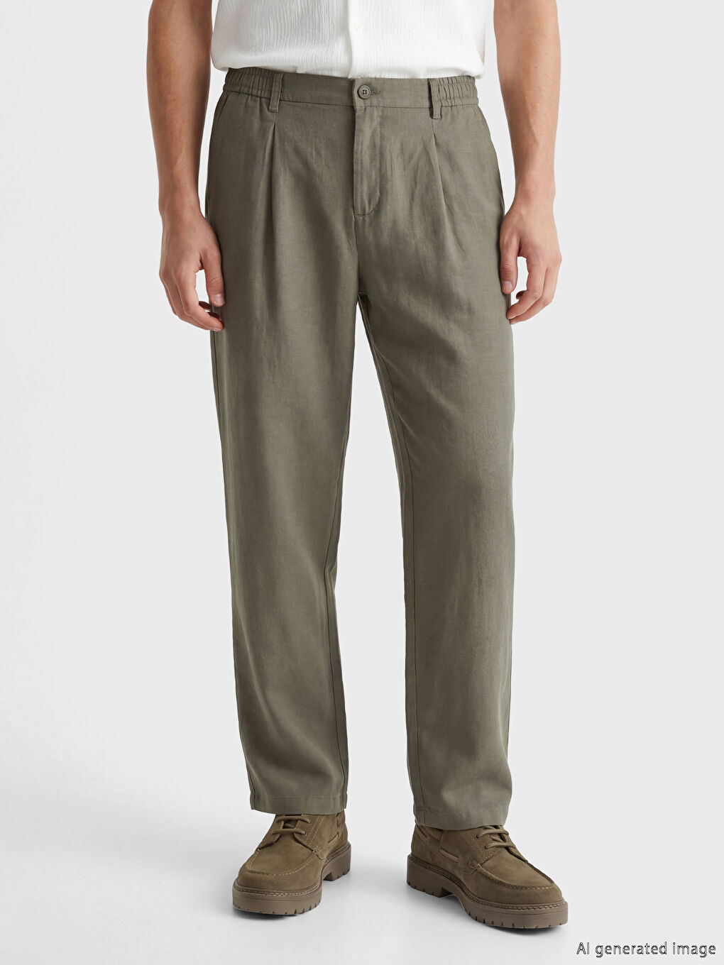 Haki Baggy Fit Erkek Pileli Pantolon-1