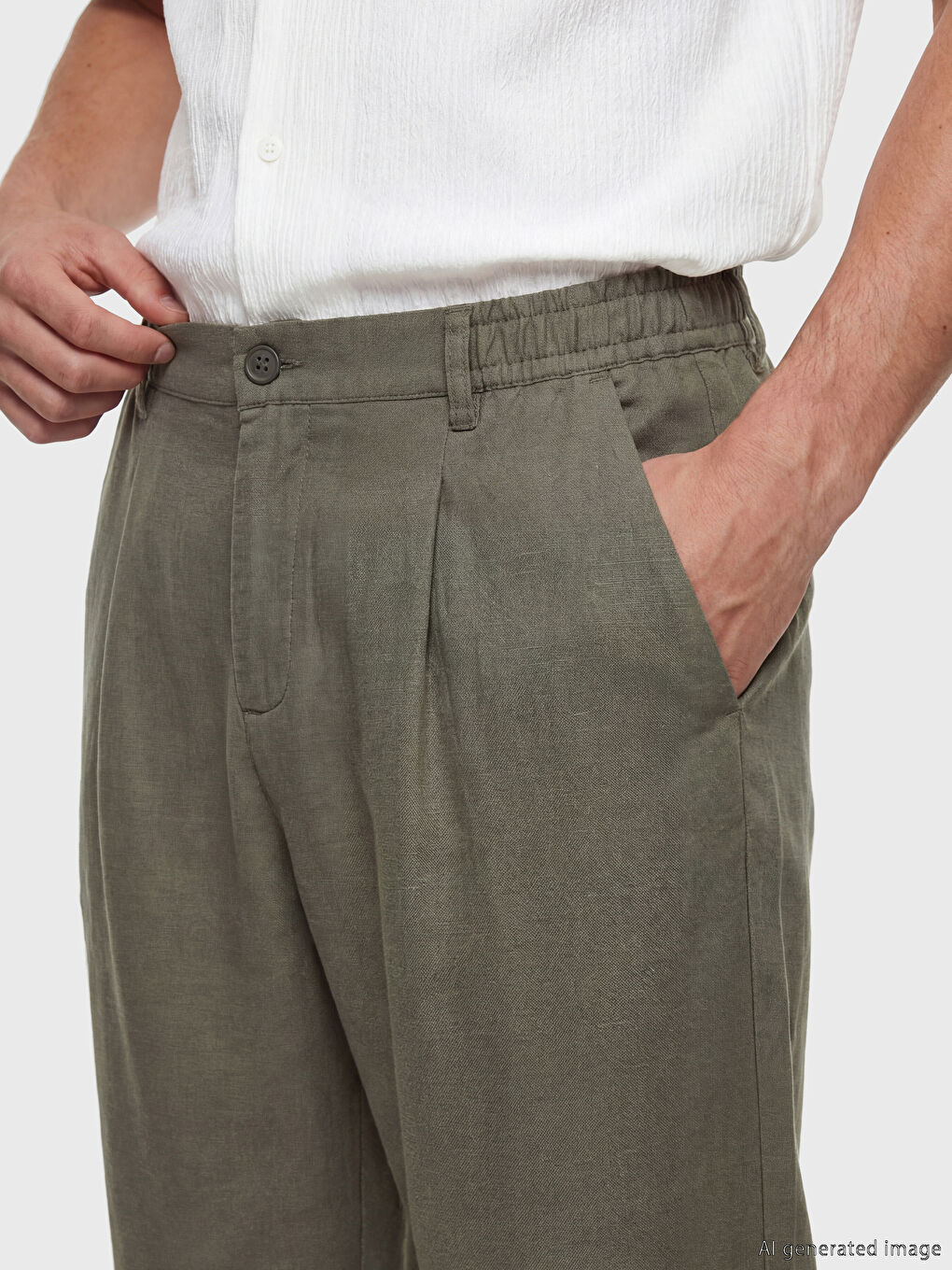 Haki Baggy Fit Erkek Pileli Pantolon-2